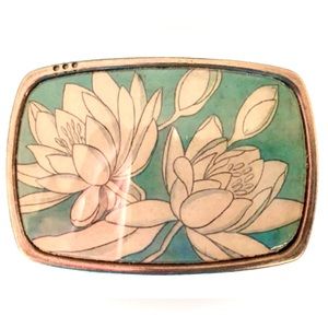🌸New Turquoise and White Metal Lotus Belt Buckle
